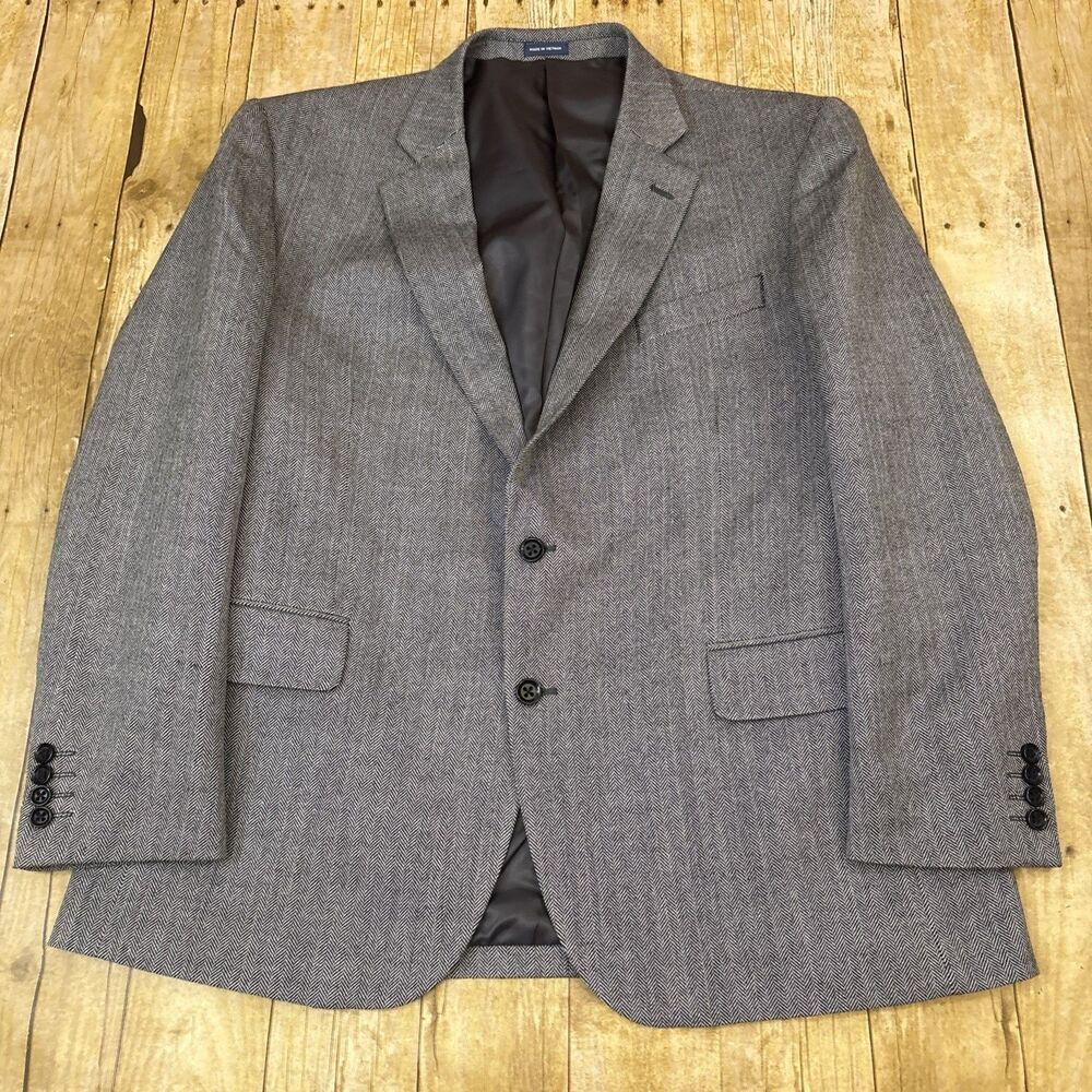 Stafford Mens Blazer Sport Coat 46R Herringbone Merino Wool